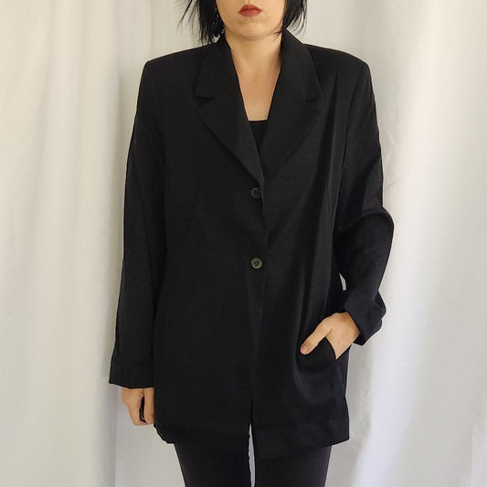 90s Black Worsted Wool Blazer