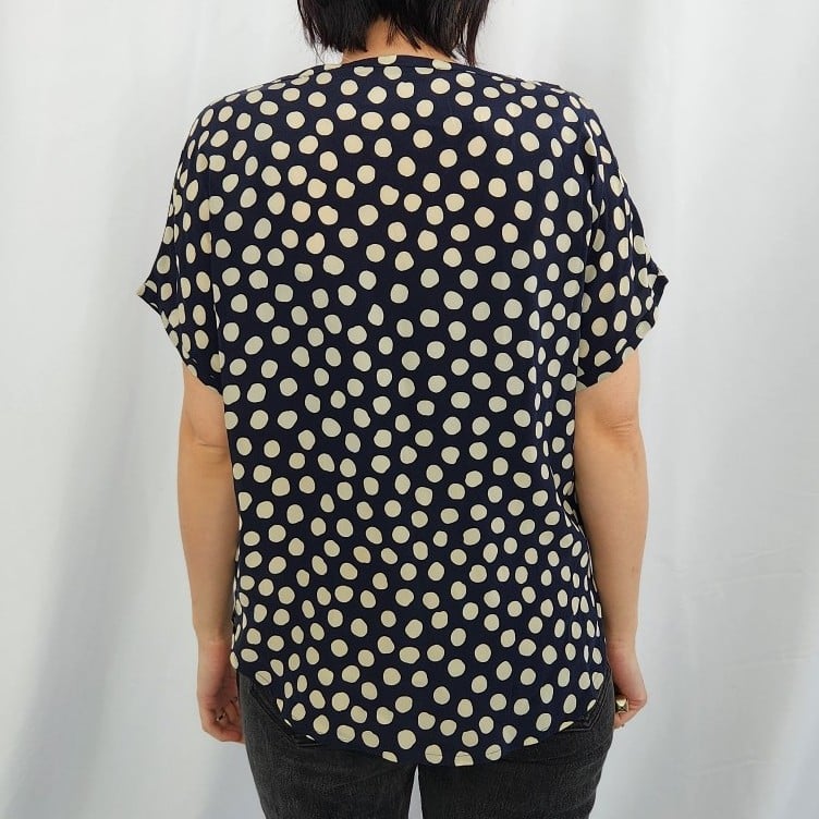 90s Navy and White Polka Dot Silk Blouse