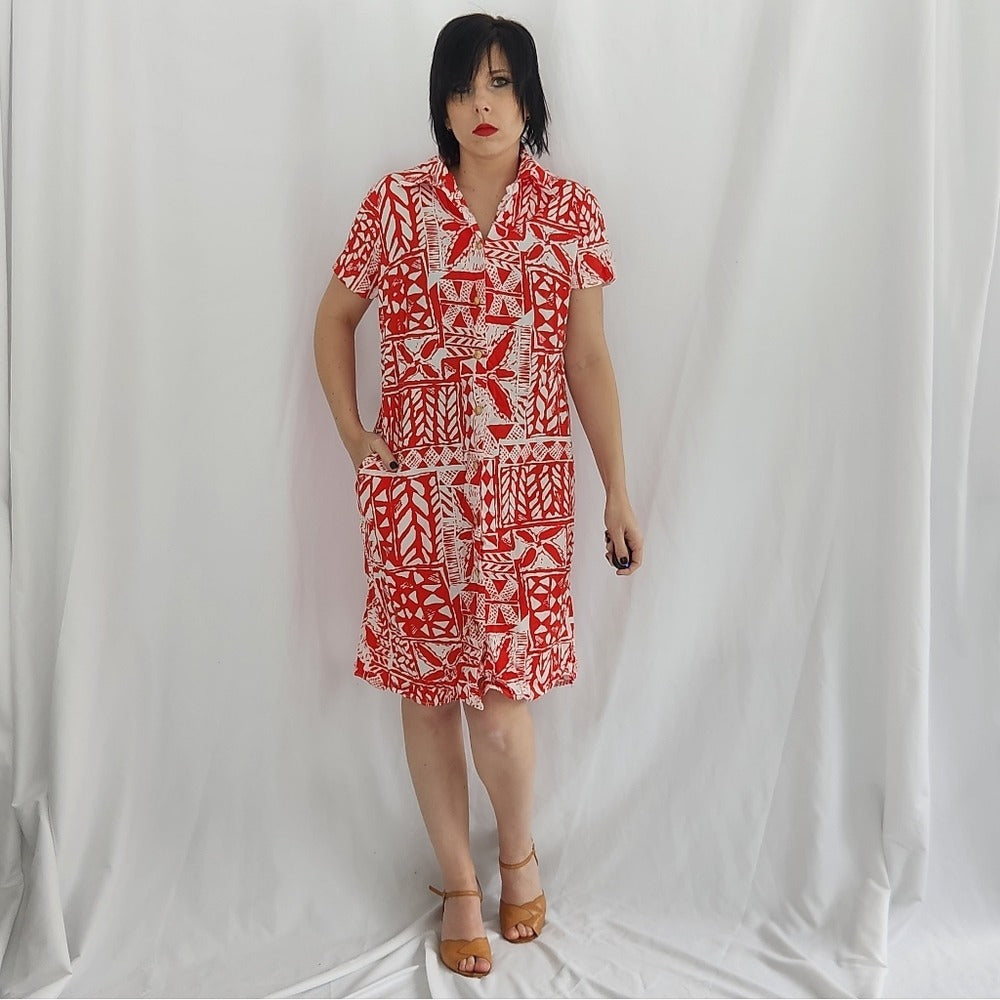 60s Hand Made Red and White Cotton Day Dress