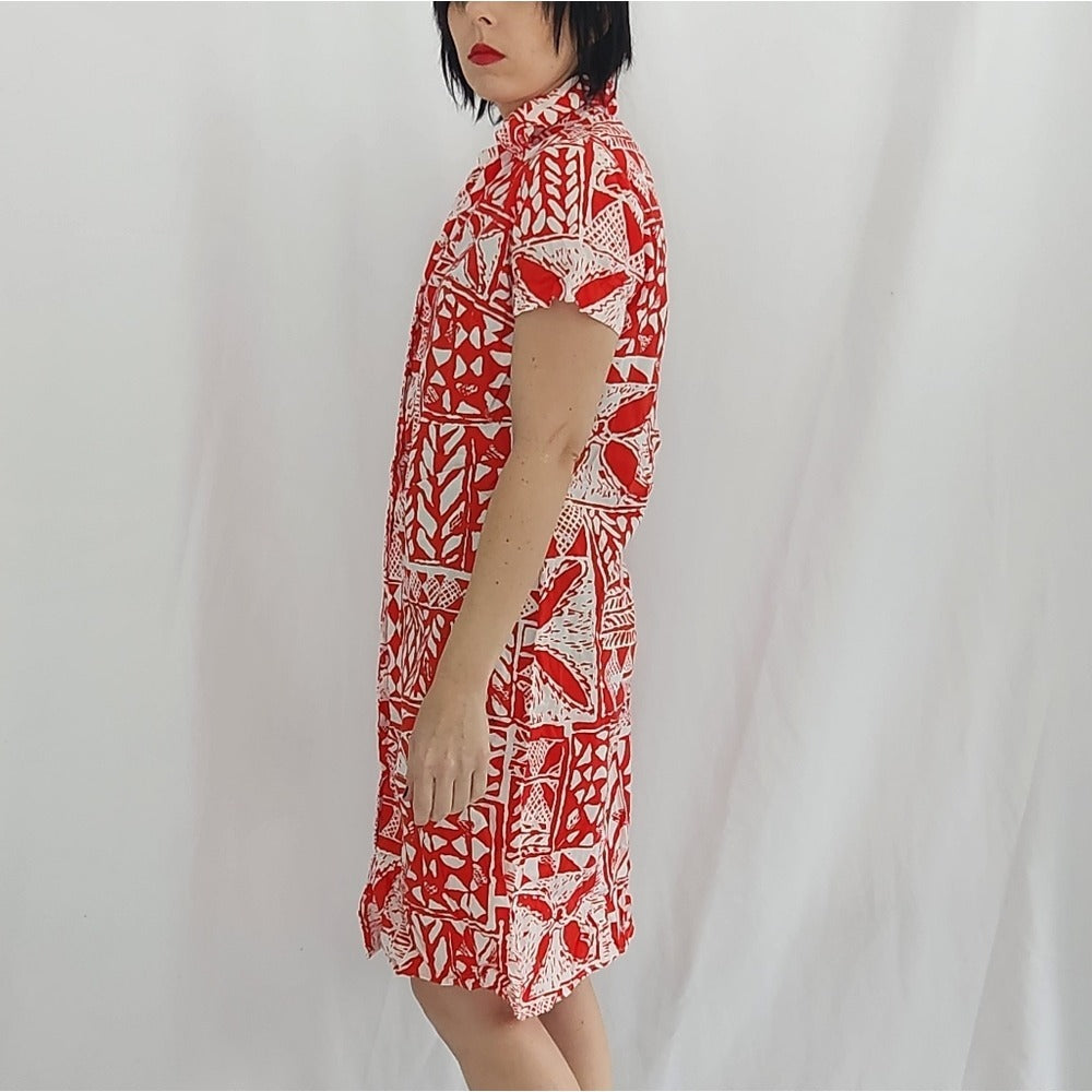 60s Hand Made Red and White Cotton Day Dress