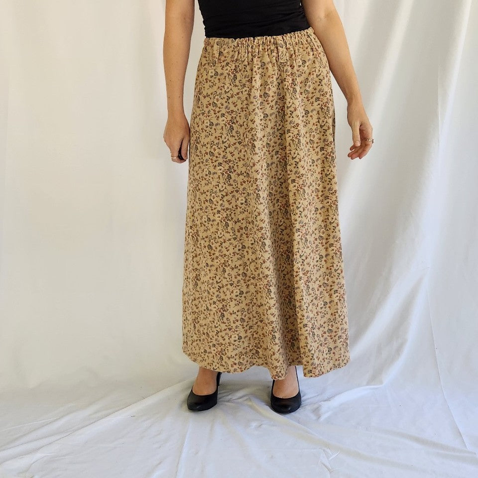 90s Home Made Floral Corduroy Maxi Skirt