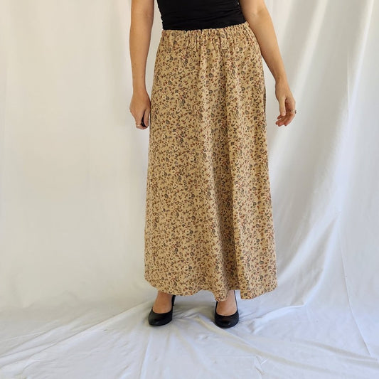 90s Home Made Floral Corduroy Maxi Skirt