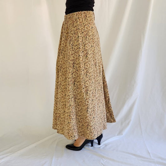 90s Home Made Floral Corduroy Maxi Skirt