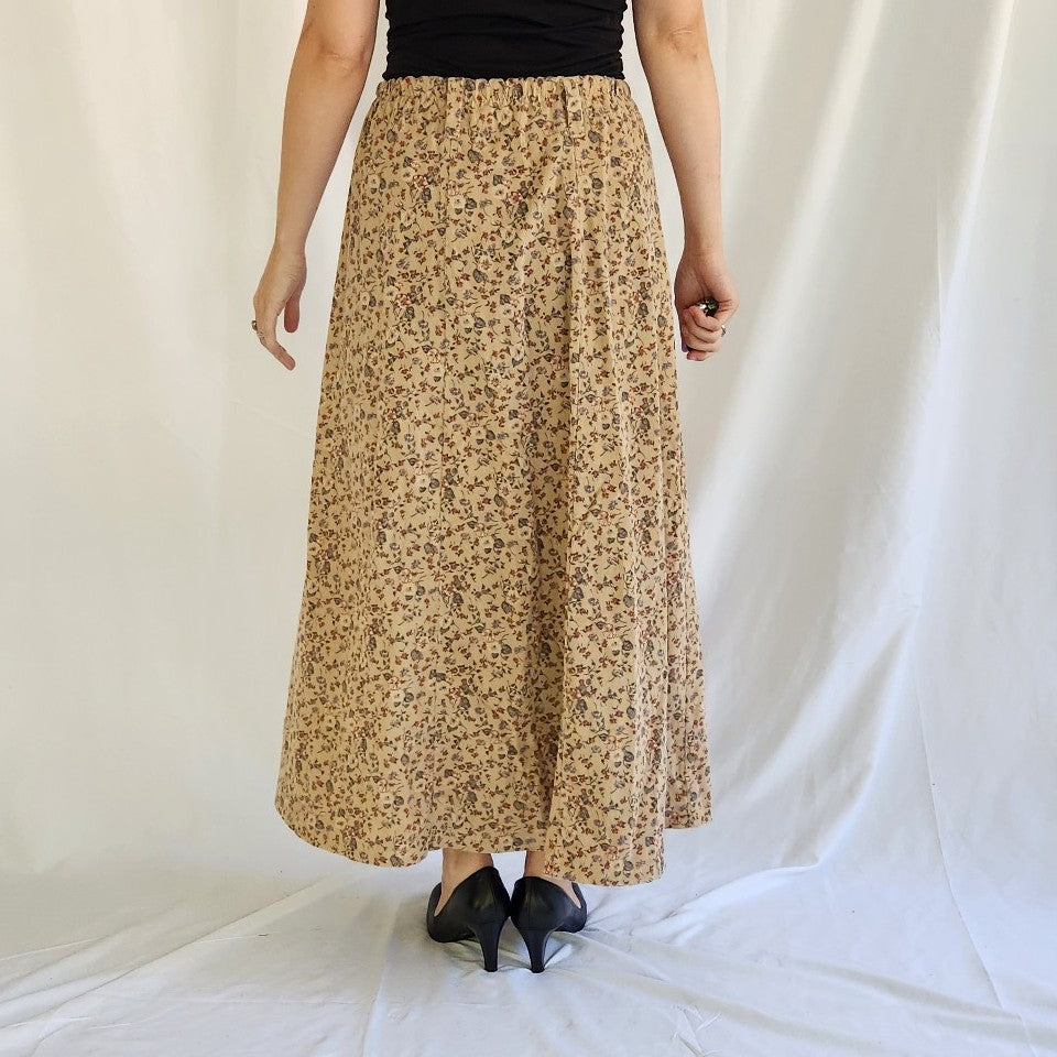 90s Home Made Floral Corduroy Maxi Skirt