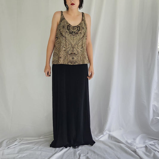 Gold and Black Sparkly Formal Maxi Dress