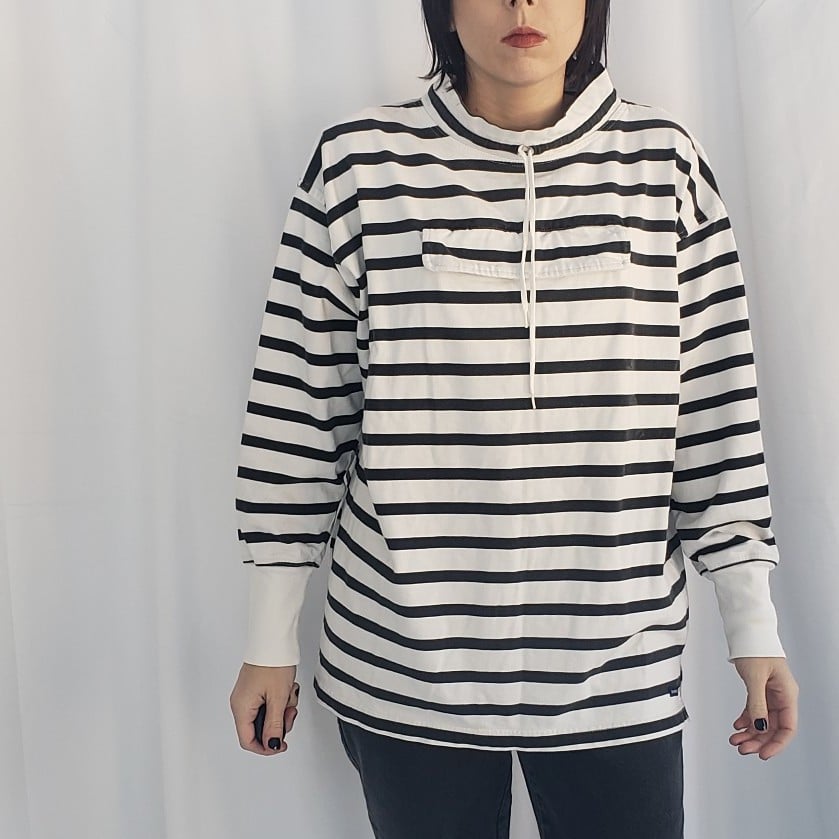 90s Dockers Black and White Striped Long Sleeve Shirt