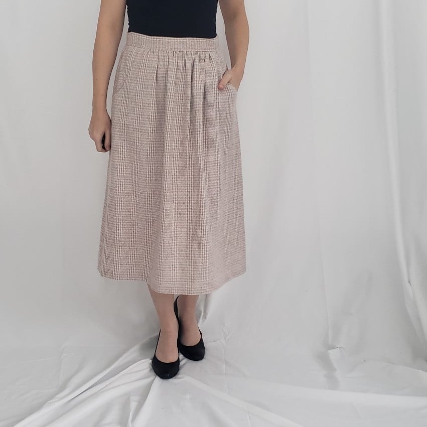 80s/90s Pink and Gray Plaid Wool Blend Pencil Skirt