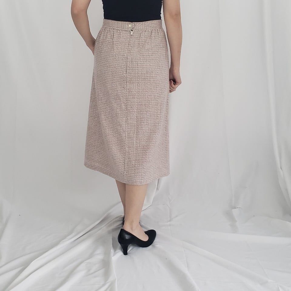 80s/90s Pink and Gray Plaid Wool Blend Pencil Skirt