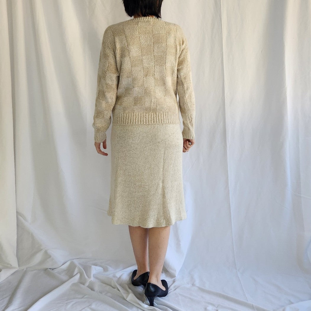 80s Cream Silk Blend Skirt and Sweater Set