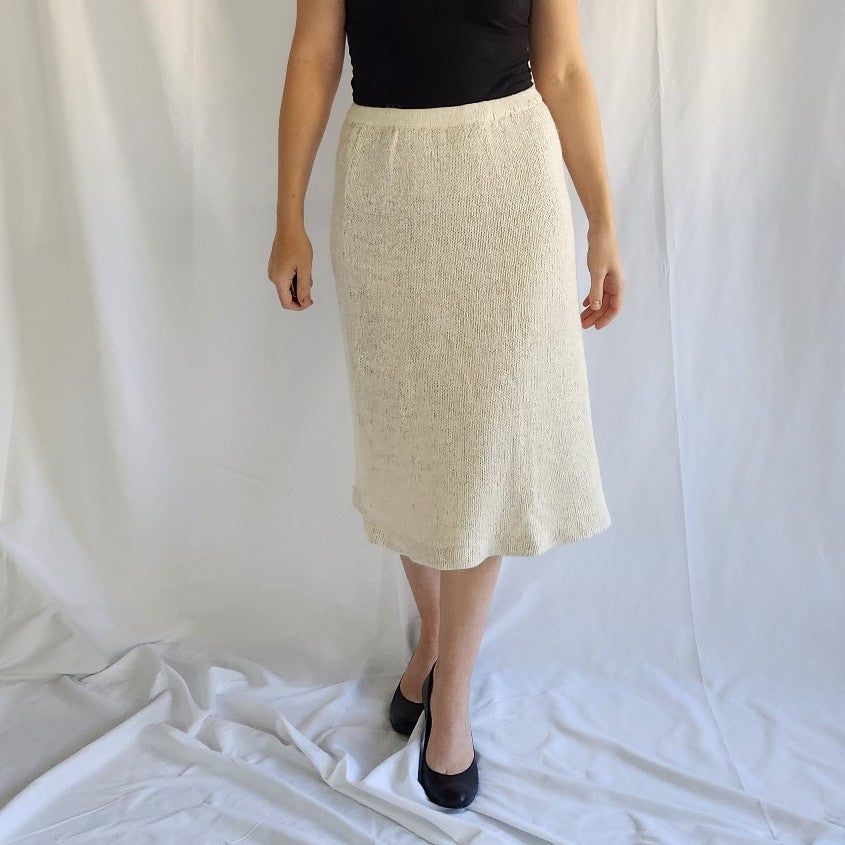 80s Cream Silk Blend Skirt and Sweater Set