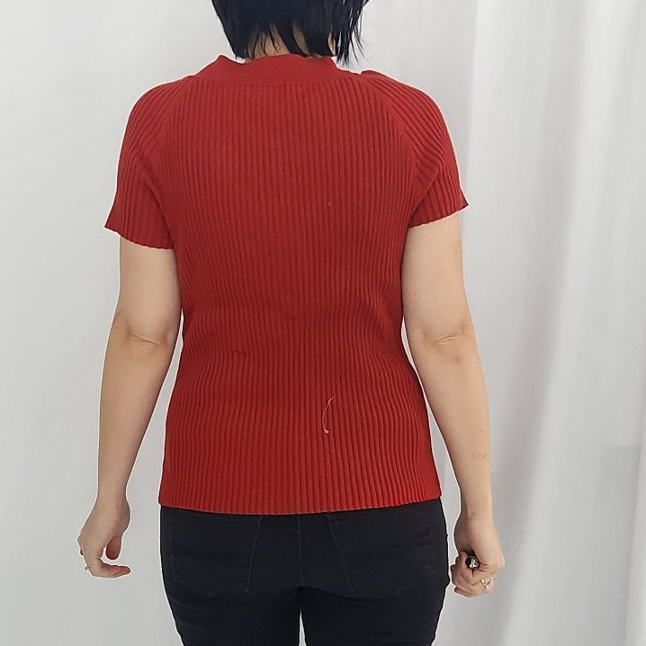 Y2K Rusty Red Ribbed Top