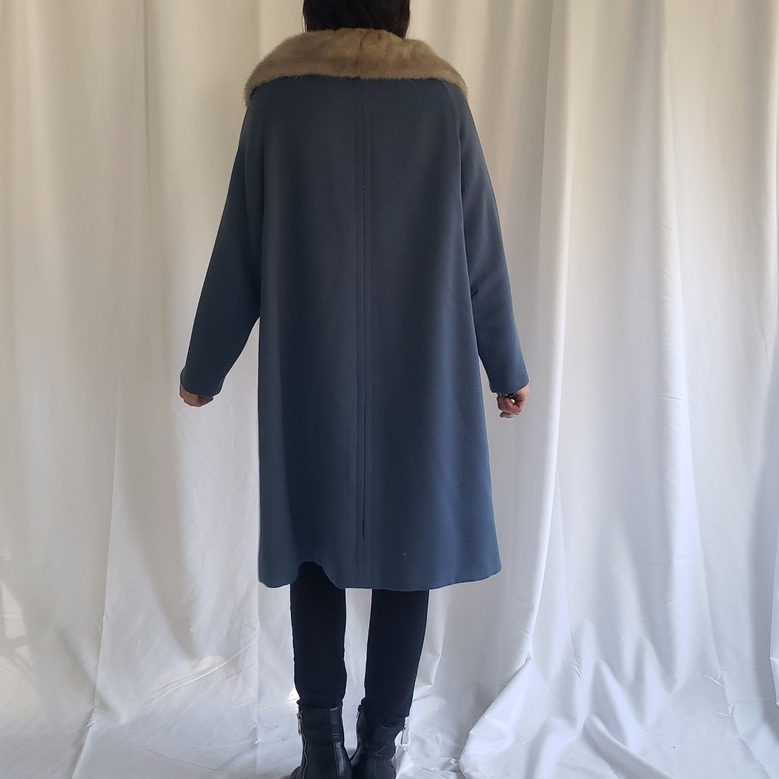 60s Blue Swing Coat with Mink Collar