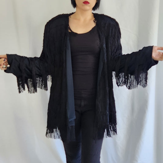 80s Black Fringe Covered Jacket