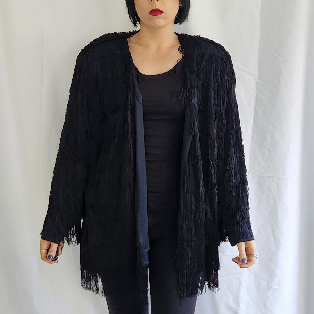 80s Black Fringe Covered Jacket
