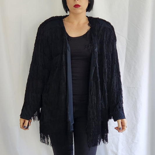 80s Black Fringe Covered Jacket