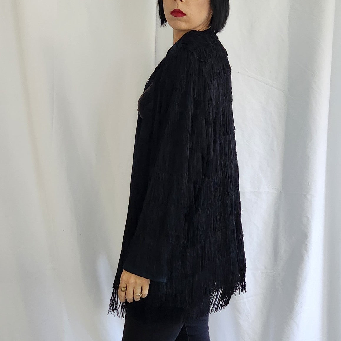 80s Black Fringe Covered Jacket