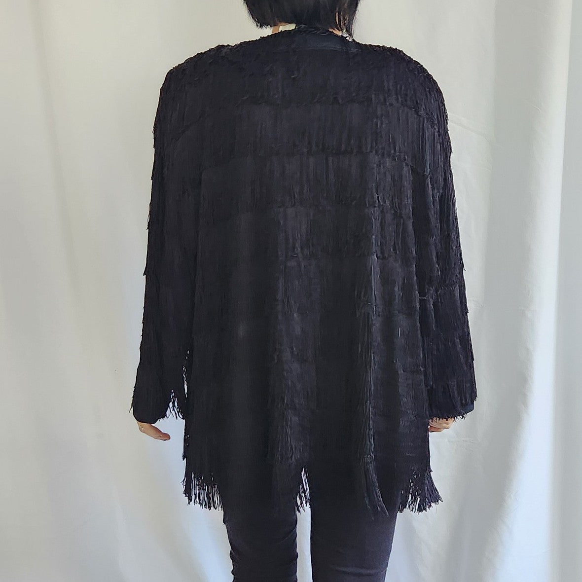80s Black Fringe Covered Jacket