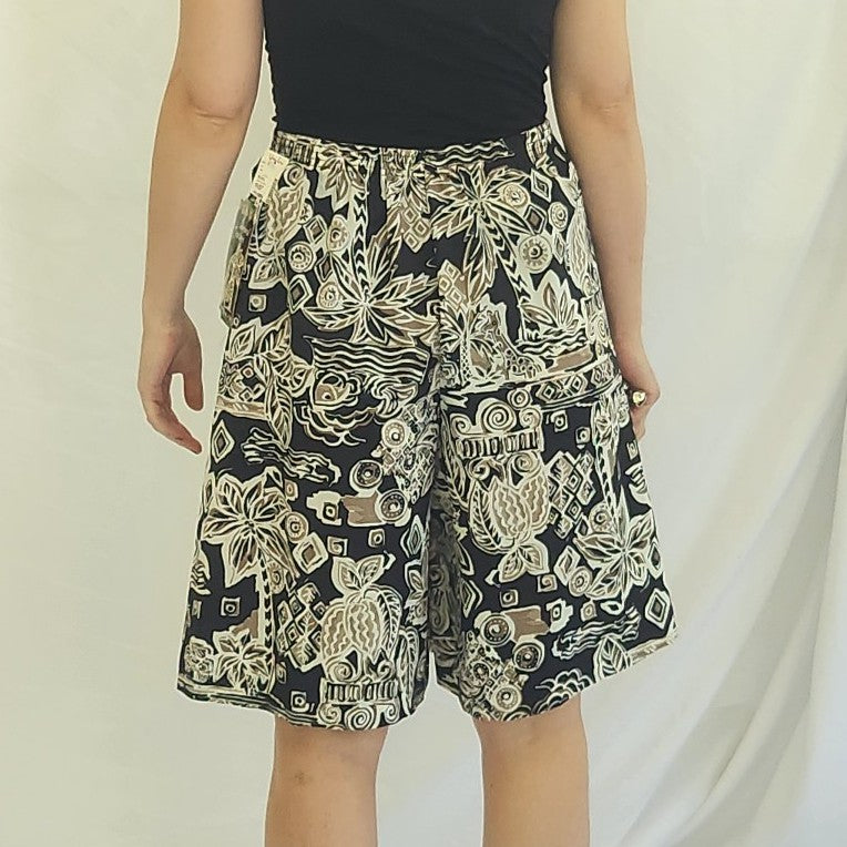 90s Deadstock Black and Tan Tropical Print Shorts
