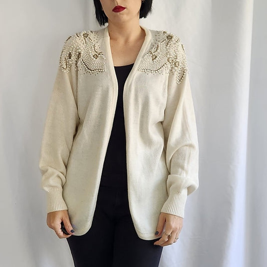 80s Cream Beaded Cardigan