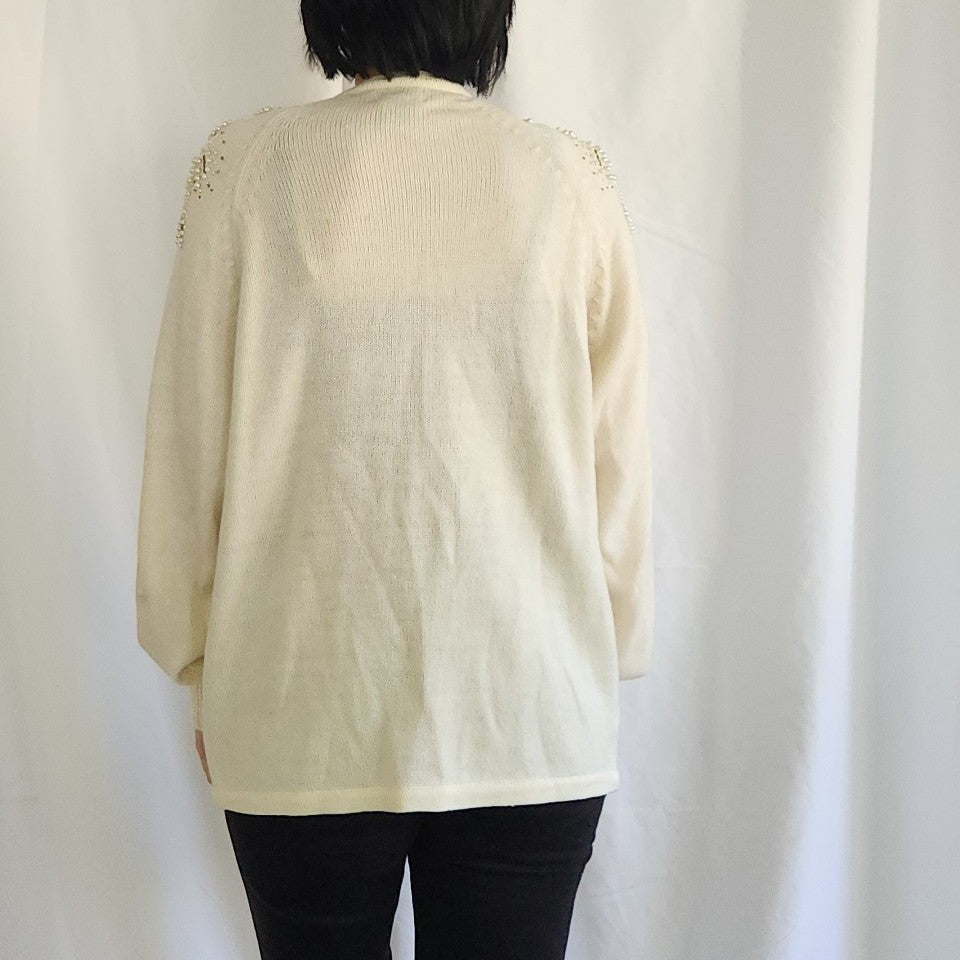 80s Cream Beaded Cardigan