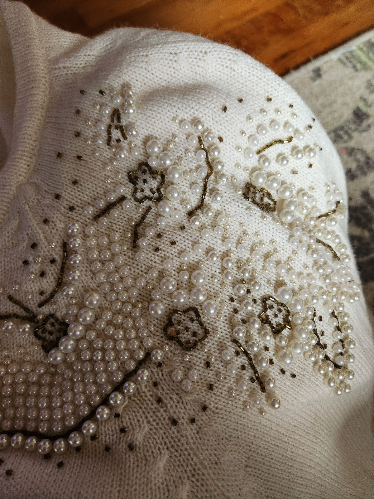 80s Cream Beaded Cardigan