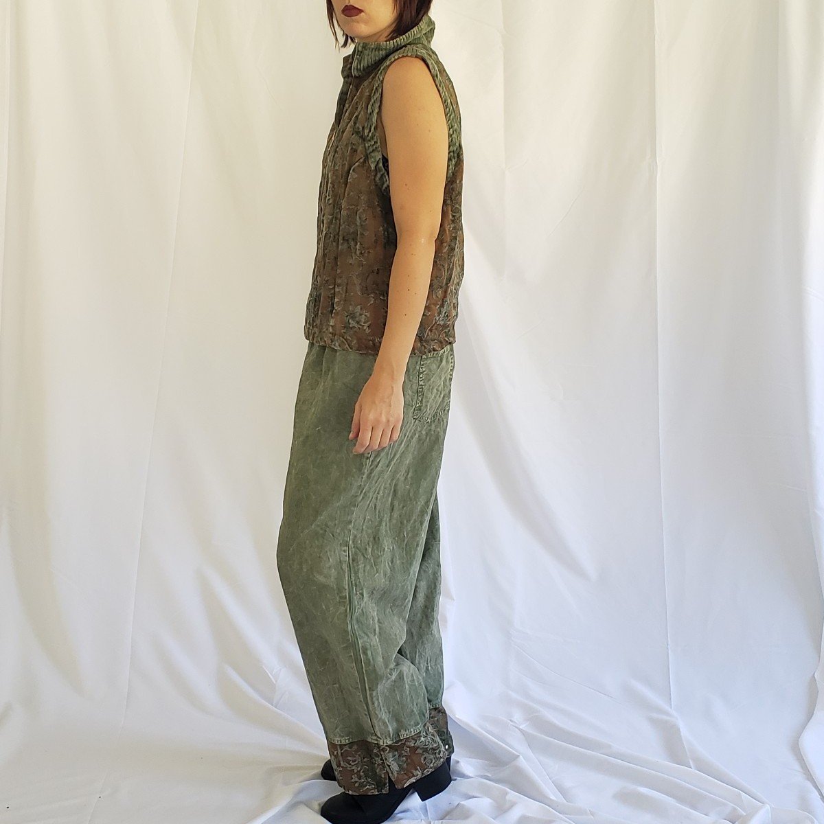 90s Green and Brown Whimsigoth Pants and Vest Set