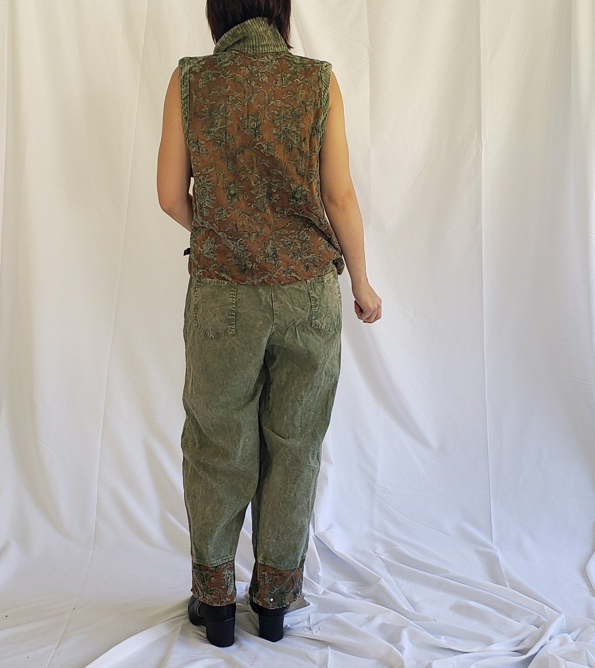 90s Green and Brown Whimsigoth Pants and Vest Set