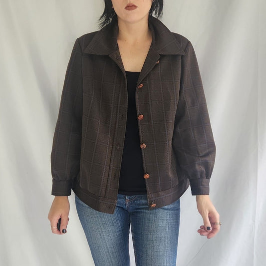 70s Brown and Blue Plaid Shacket