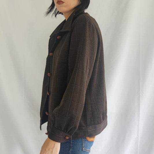 70s Brown and Blue Plaid Shacket