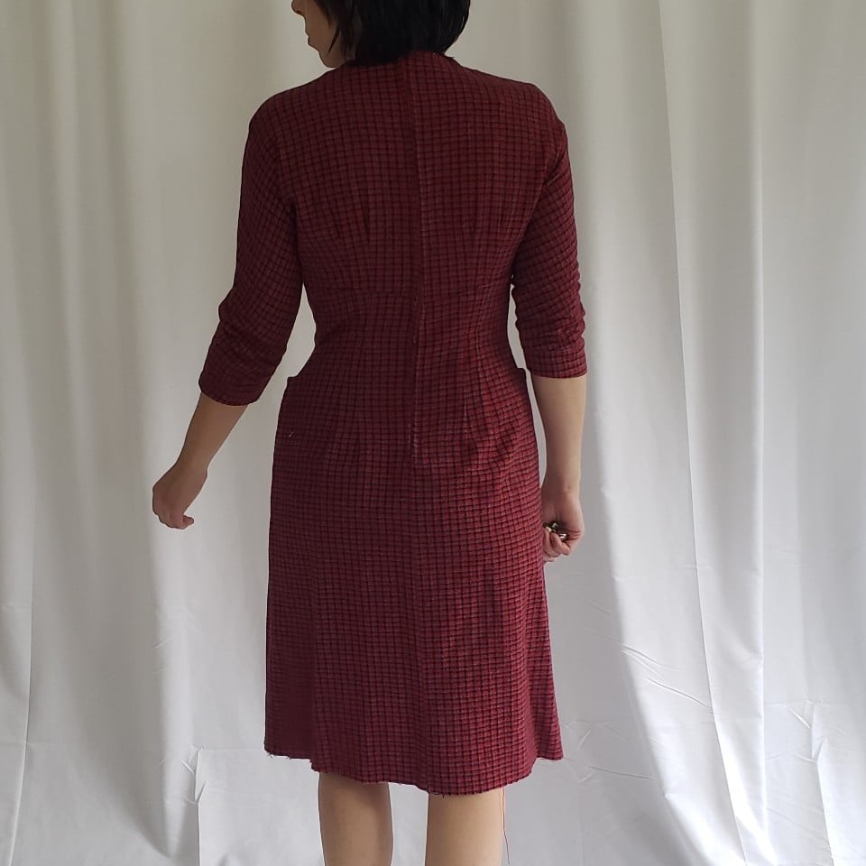 60s Hand Made Red Plaid Wool Dress