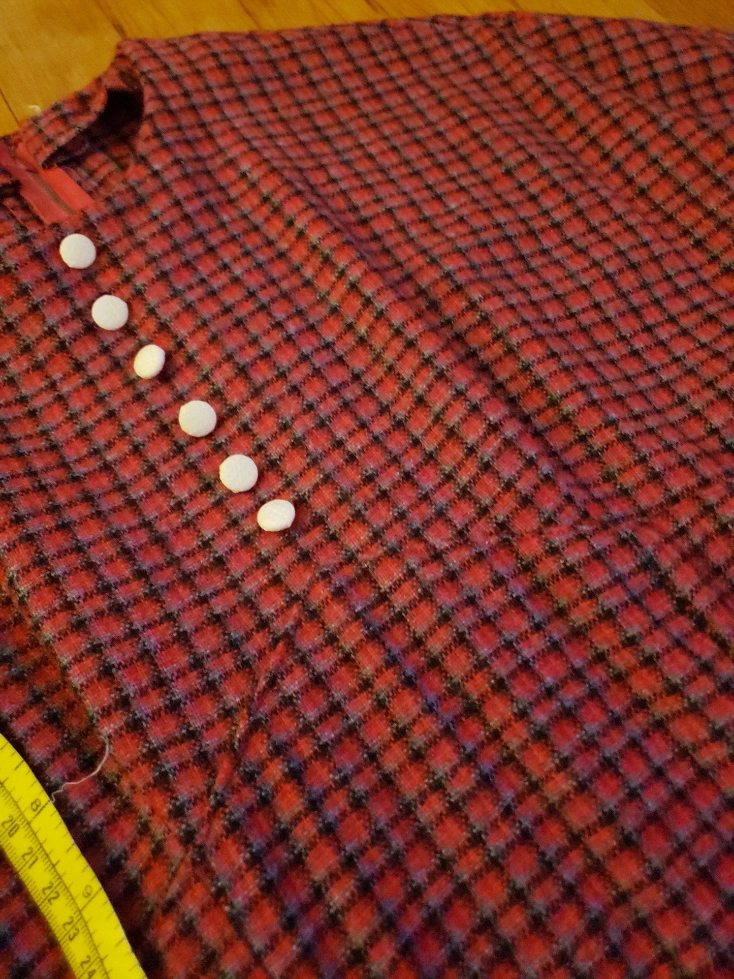 60s Hand Made Red Plaid Wool Dress