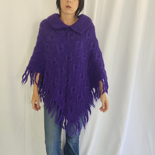 70s Purple Wool Poncho