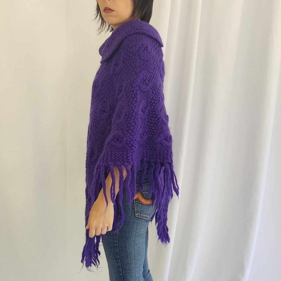 70s Purple Wool Poncho