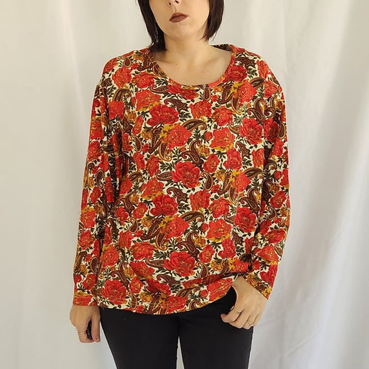 90s/00s Orange Floral and Paisley Shirt