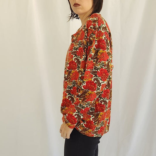 90s/00s Orange Floral and Paisley Shirt