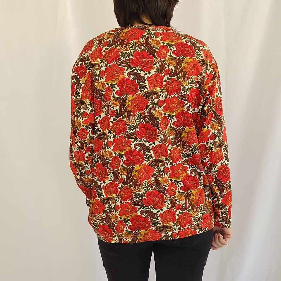 90s/00s Orange Floral and Paisley Shirt