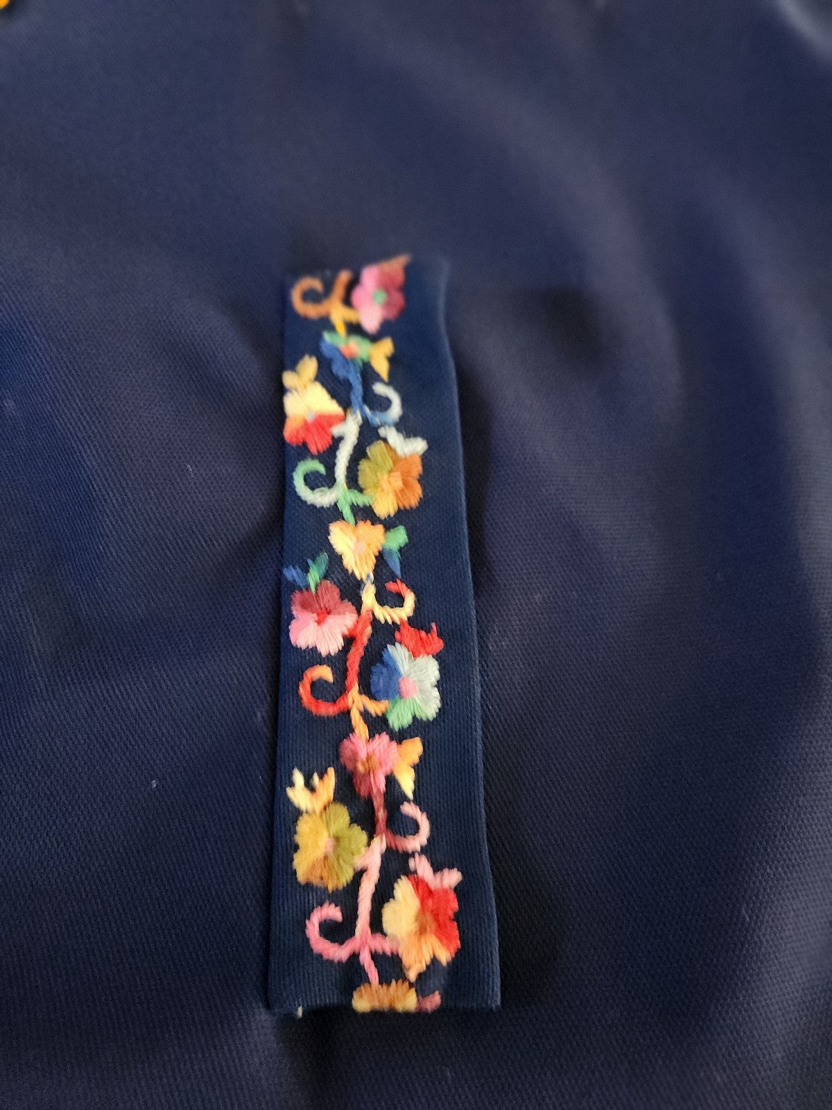 70s Blue Home Made Shirt with Floral Embroidery