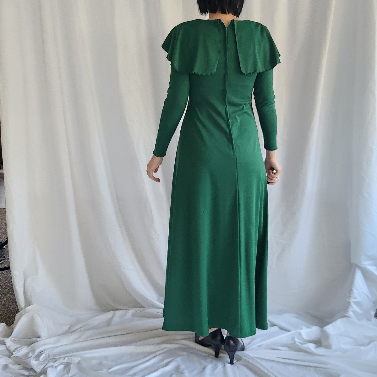 70s Green Long Sleeve Maxi Dress