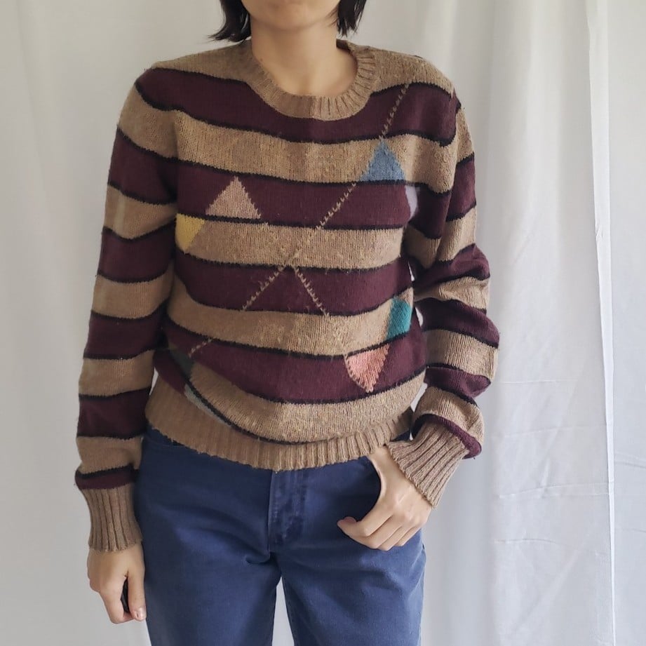 80s/90s Brown and Maroon Striped Sweater