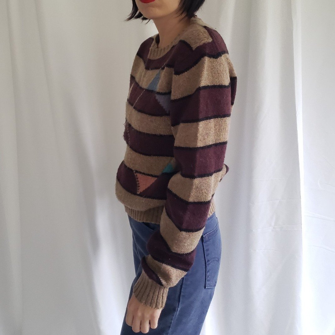 80s/90s Brown and Maroon Striped Sweater