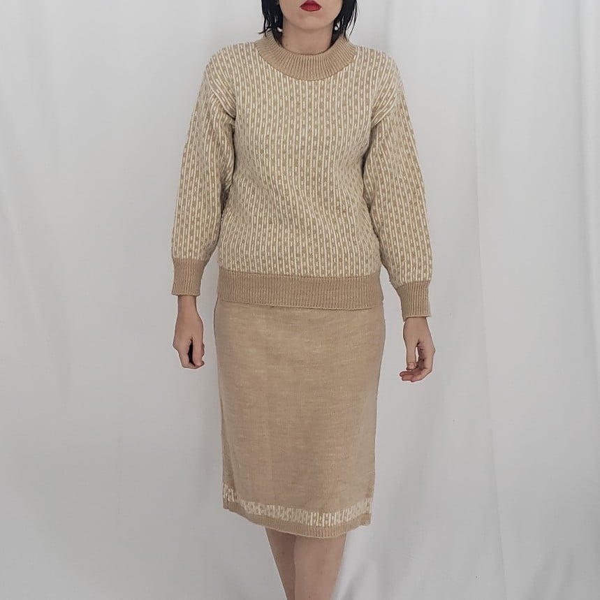 80s/90s Beige Sweater and Skirt Set