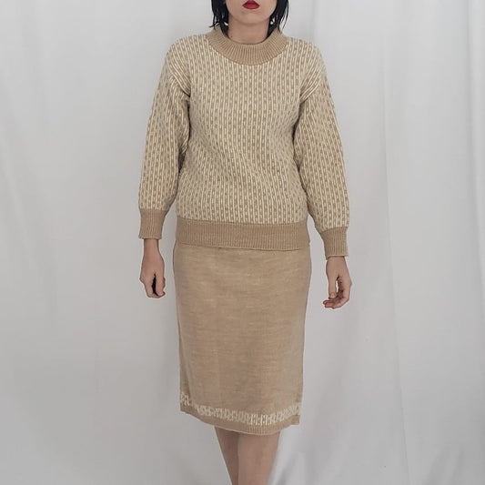 80s/90s Beige Sweater and Skirt Set