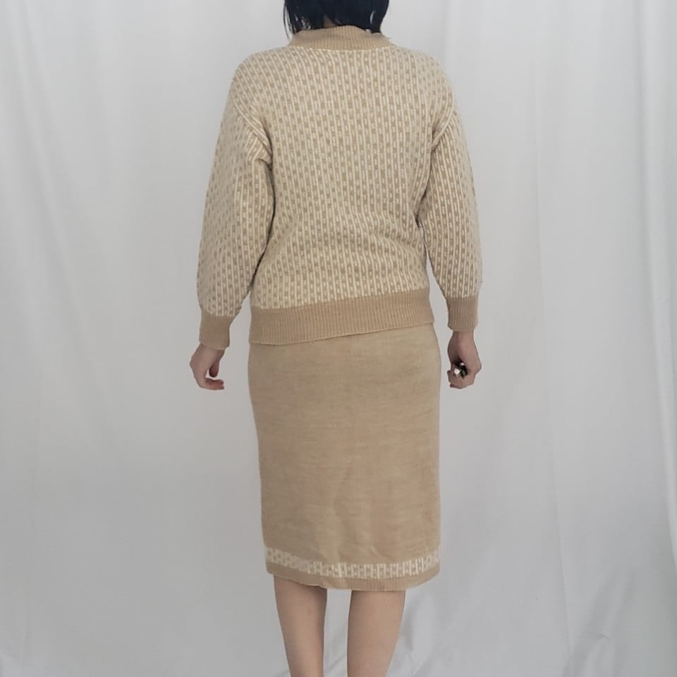 80s/90s Beige Sweater and Skirt Set