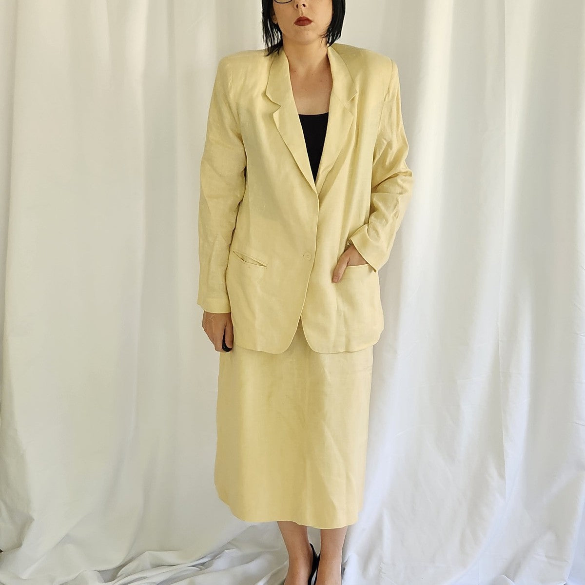 80s/90s Cream Linen Skirt Suit