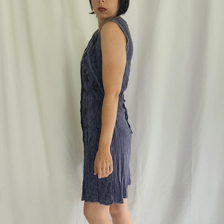 90s Blue Whimsigoth Rayon Sleeveless Sun Dress