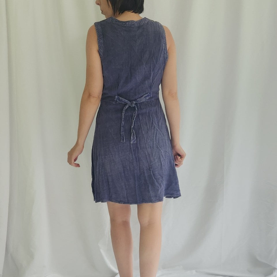 90s Blue Whimsigoth Rayon Sleeveless Sun Dress