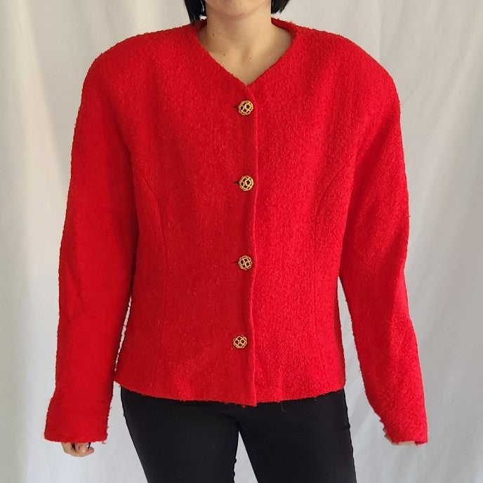 90s Red Boucle Wool Jacket