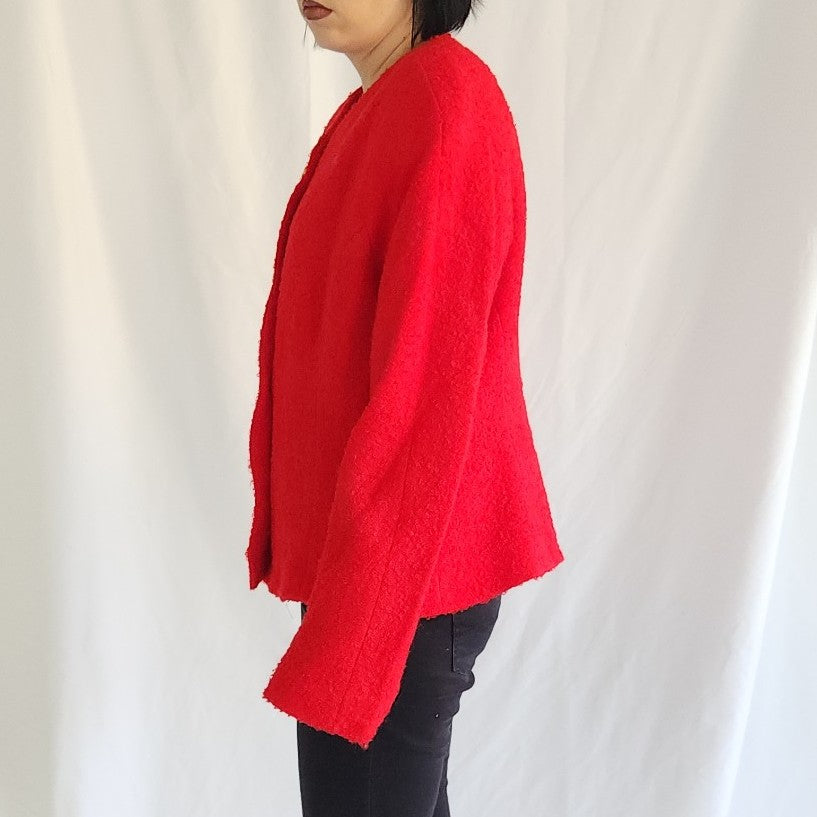 90s Red Boucle Wool Jacket