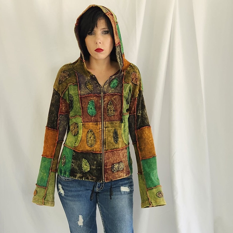 Y2K Brown and Green Zip Up Hoodie