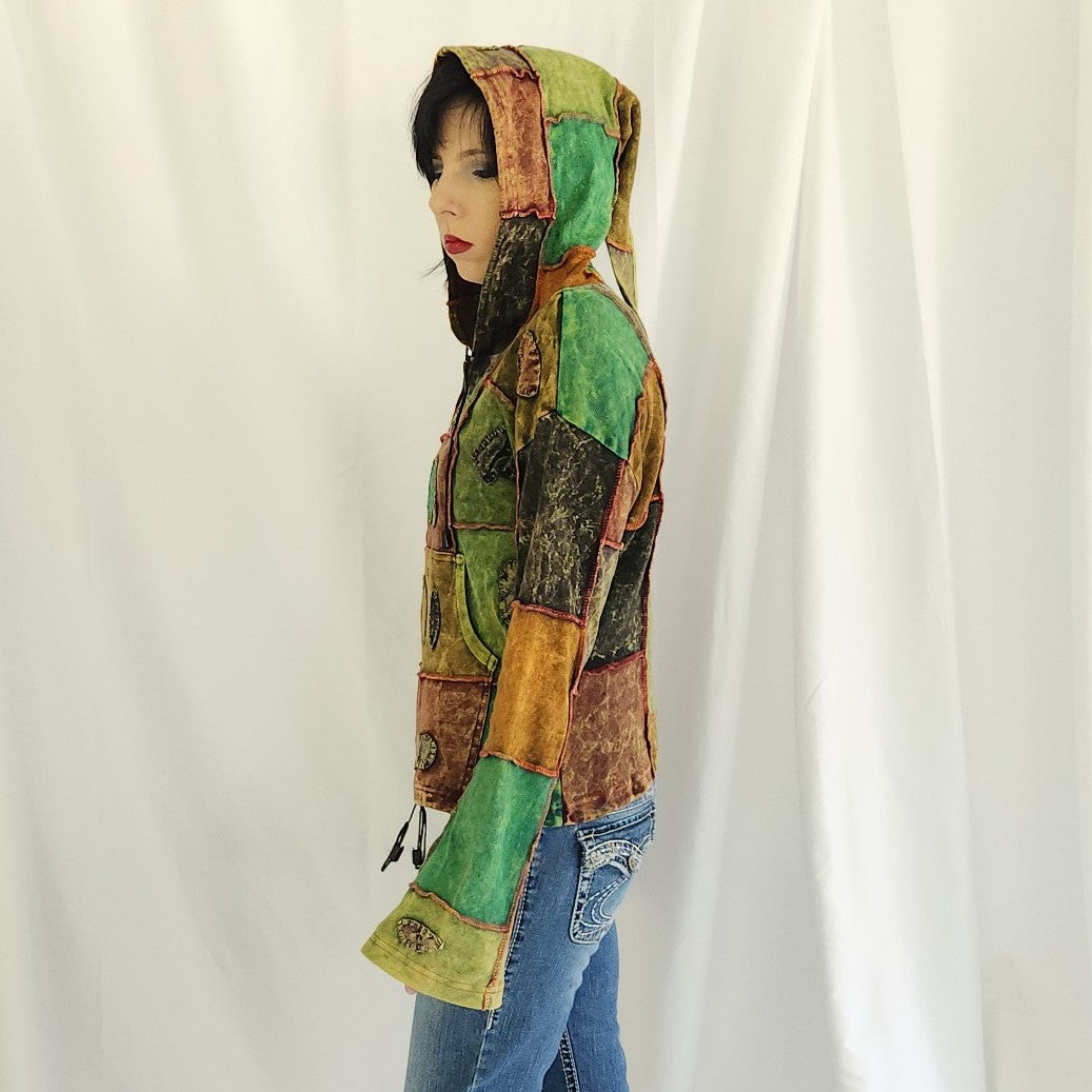 Y2K Brown and Green Zip Up Hoodie